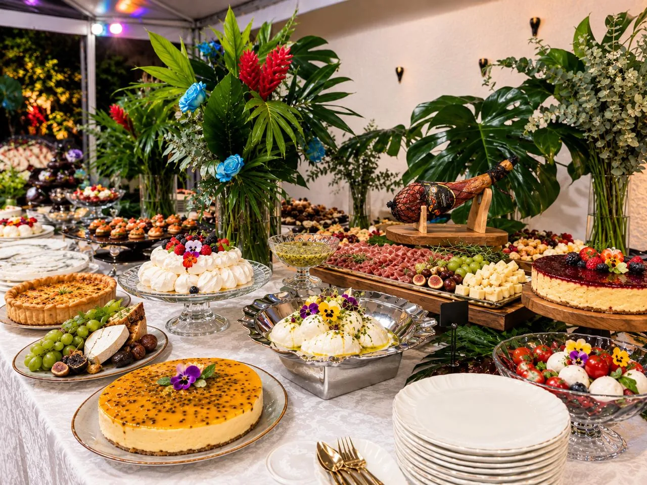 Mesa gastronômica elegante para evento